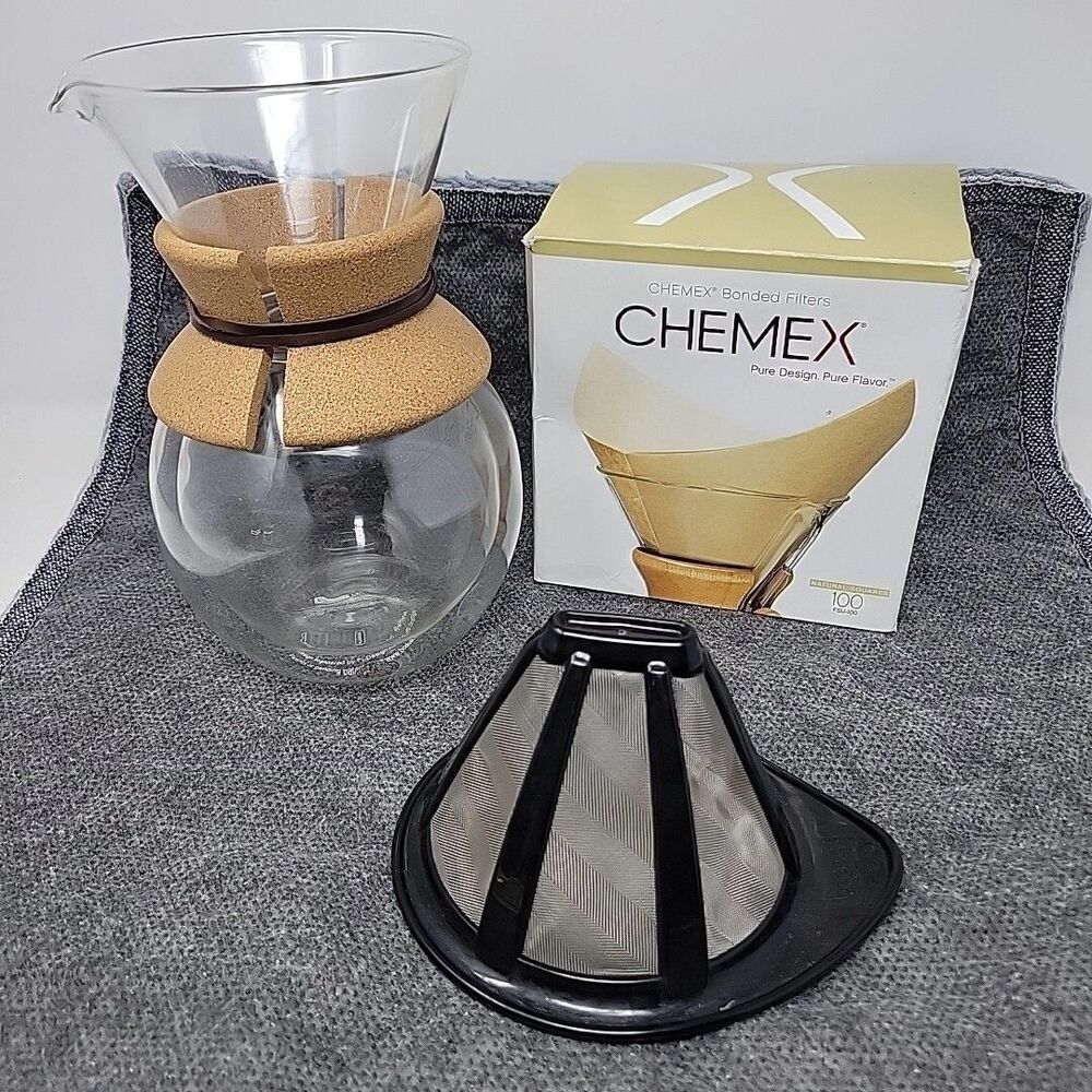 Bodum Pour Over Coffee Maker 32oz 8" Cork Leather Band Carafe Chemex